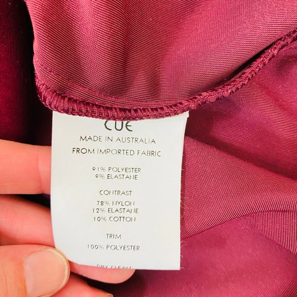 Cue womens size 10 burgundy stretch velvet lace dress 3/4 sleeve bodycon - Picture 8 of 11